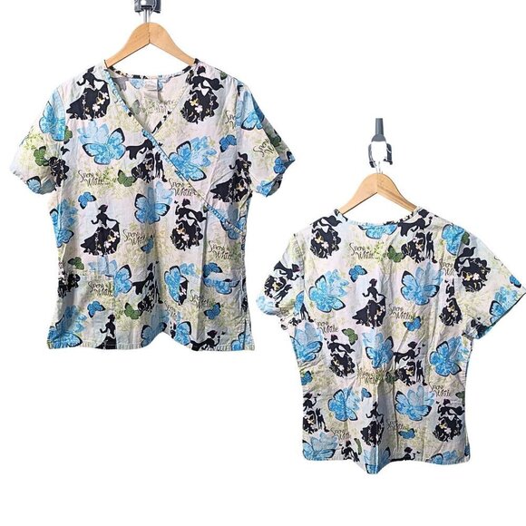 DISNEY Snow White Butterfly Scrub Shirt 100% Cotton Short Sleeve Size M - Picture 1 of 6